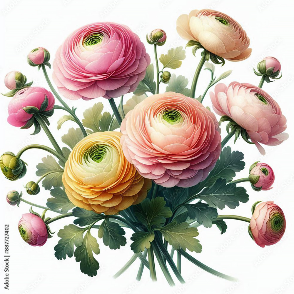 Wall mural Ranunculus flower
floral bouquet illustration