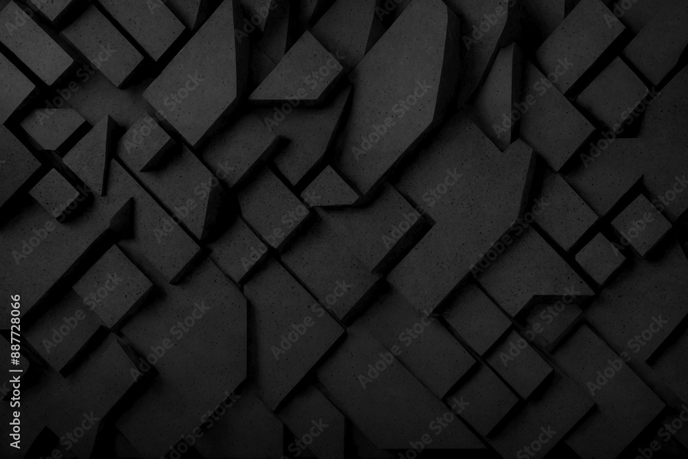 Poster black texture with geometric shapes of different shapes. abstract dark background