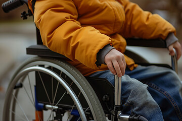 Obraz premium Generated by AI illustration of disabled man woman person using wheelchair on city nature park outdoors disability insurance