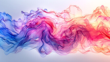 Fototapeta premium Abstract colorful smoke wave on a white background. Vibrant hues of red, blue, and purple blend seamlessly creating a mesmerizing effect.