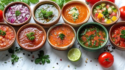 Assortment of Colorful Soups and Dips