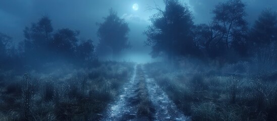 Fototapeta premium Moonlit Path Through a Misty Forest