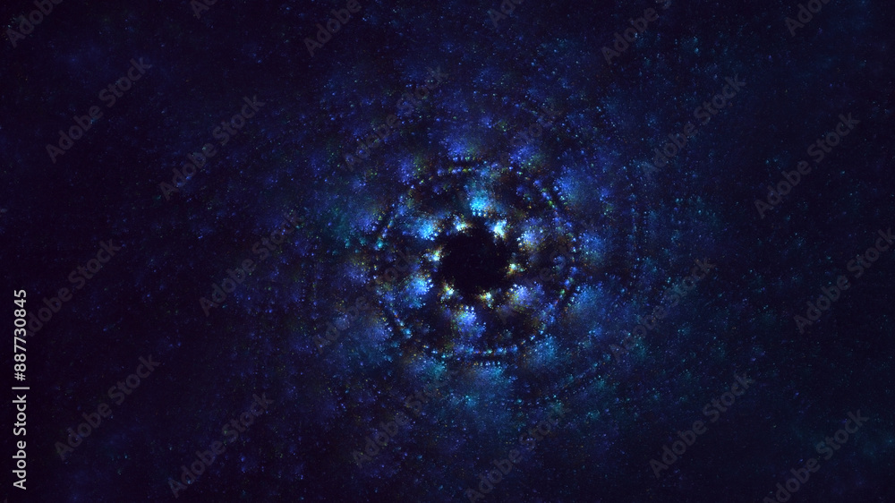 Poster 3d rendering abstract multicolored fractal light background with bright center. its not ai generatd 