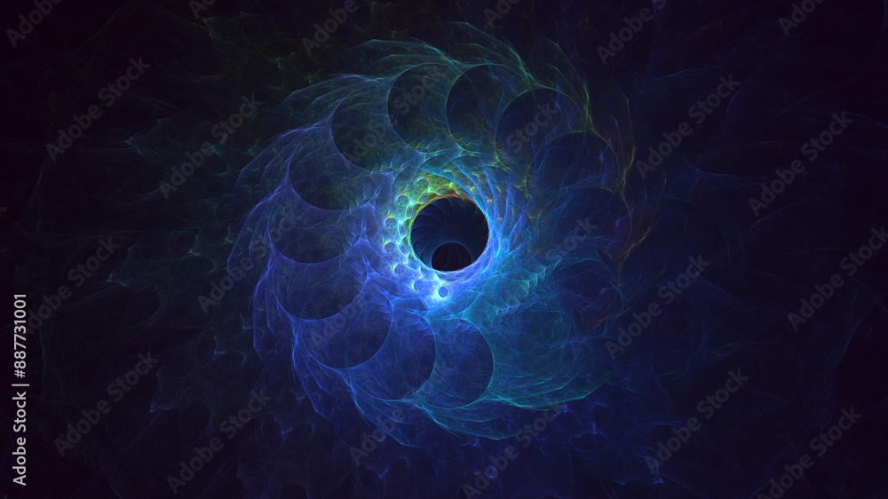 Poster 3d rendering abstract multicolored fractal light background with bright center. its not ai generatd 