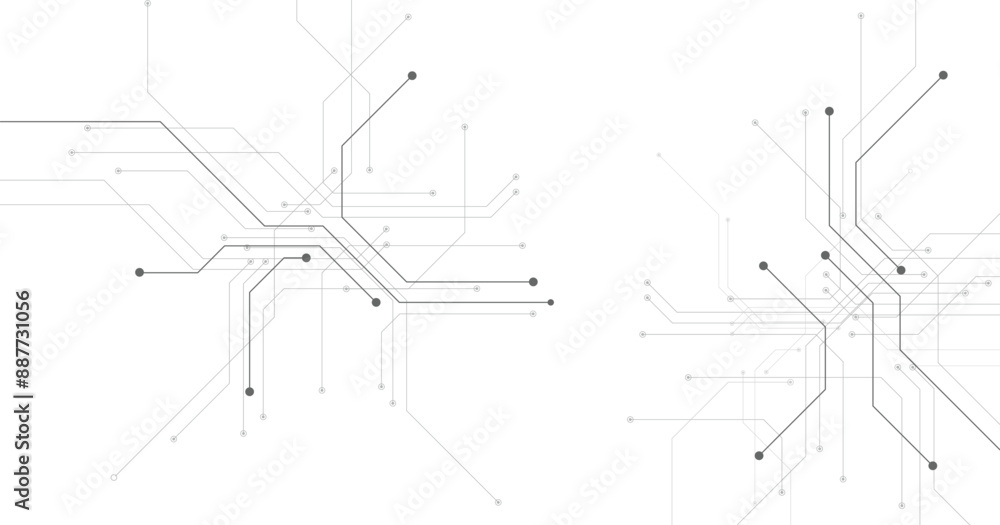 Poster Black circuit diagram on white background. High-tech circuit board connection system.Vector abstract technology on a white background.