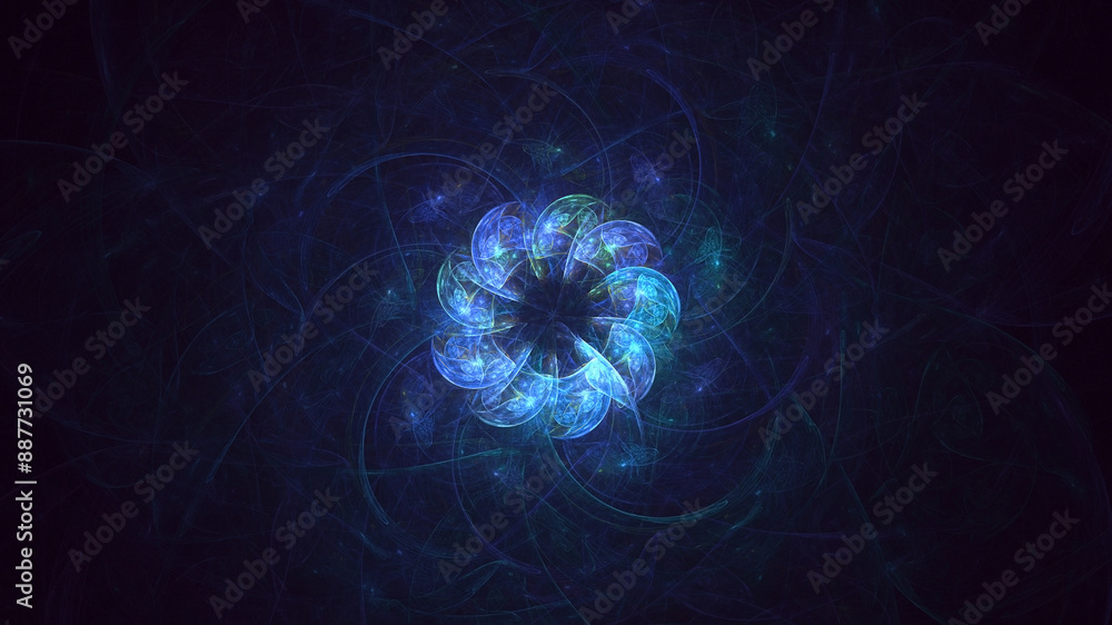 Poster 3d rendering abstract multicolored fractal light background with bright center. its not ai generatd 