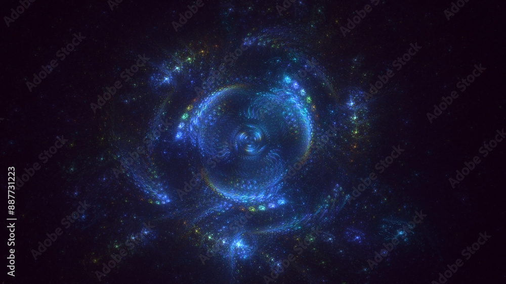 Poster 3d rendering abstract multicolored fractal light background with bright center. its not ai generatd 