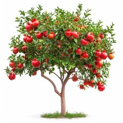 Obraz premium Lush Pomegranate Tree Laden with Ripe Fruits on White Background - High Definition Image of Harvest Season Beauty