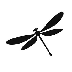 Dragonfly silhouetted isolated, fly insects icon, transparent background