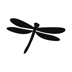 Dragonfly silhouetted isolated, fly insects icon, transparent background