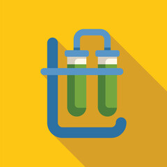 Two test tubes containing green liquid are sitting in a blue rack, showcasing a scientific experiment in progress