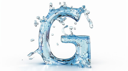 Capital letter G made of blue water splashes or ice on light background. Scrapbook activity. Generative AI