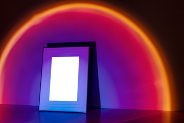 Picture frame png mockup with retro futurism style