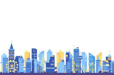 Fototapeta premium white background with cityscape with large modern buildings background. Silhouette of a modern city with skyscrapers