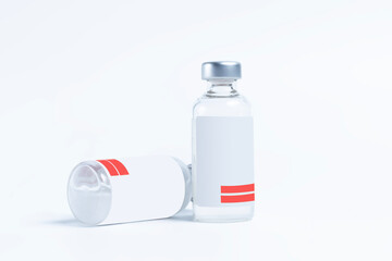 Vaccine bottle with blank label on white background.