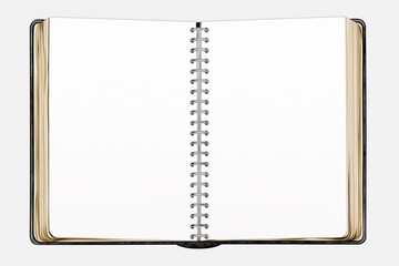 Blank open notebook isolated on white background