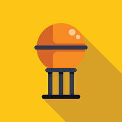 Water tower standing on three legs providing water supply to city, flat style icon with long shadow