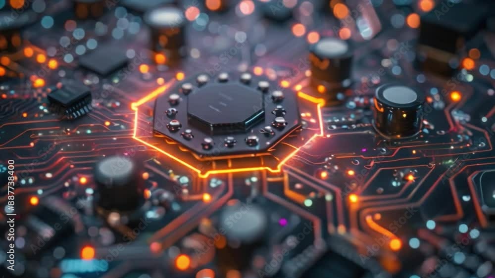 Poster a detailed image showcasing the intricate circuitry and components of a technologically advanced dev