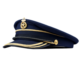 stylish navy ship military captain or high rank army general and police officer security guard hat in different colors, isolated on white png transparent background