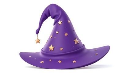 A purple wizard's hat with yellow stars on it