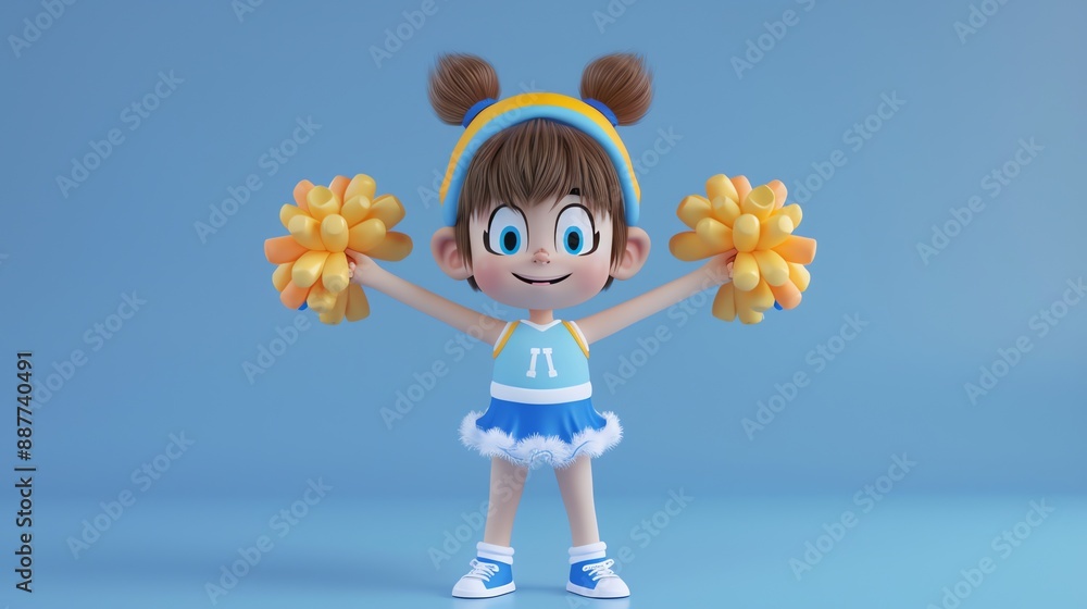 Sticker A cute cartoon cheerleader girl with pom-poms.