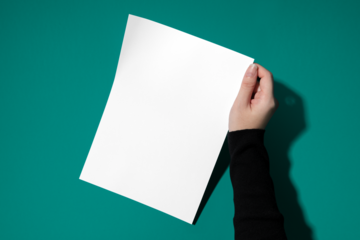 Paper png, flat lay mockup, transparent design, hand holding corner