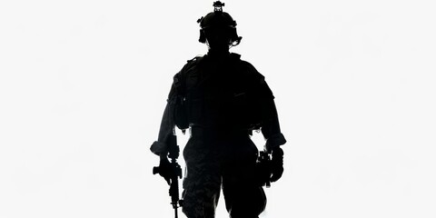 Fototapeta premium dark silhouette of unrecognizable soldier on a white background