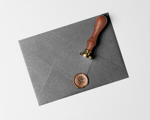 Transparent envelope mockup png, stationery design, leaf wax seal