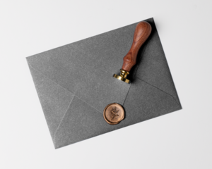 Transparent envelope mockup png, stationery design, leaf wax seal