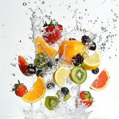 Splash effect of fresh fruits, dropping into water