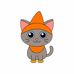 Playful vector illustration of a cat in a holiday hat with Christmas themes on a white background great for festive artwork