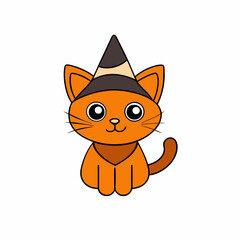 Playful vector illustration of a cat in a holiday hat with Christmas themes on a white background great for festive artwork