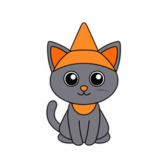 Playful vector illustration of a cat in a holiday hat with Christmas themes on a white background great for festive artwork