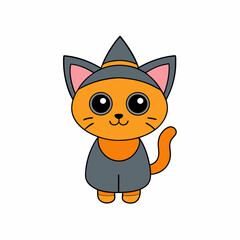 Playful vector illustration of a cat in a holiday hat with Christmas themes on a white background great for festive artwork