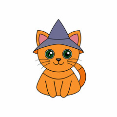Playful vector illustration of a cat in a holiday hat with Christmas themes on a white background great for festive artwork