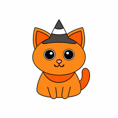 Playful vector illustration of a cat in a holiday hat with Christmas themes on a white background great for festive artwork