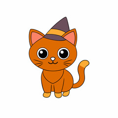 Playful vector illustration of a cat in a holiday hat with Christmas themes on a white background great for festive artwork