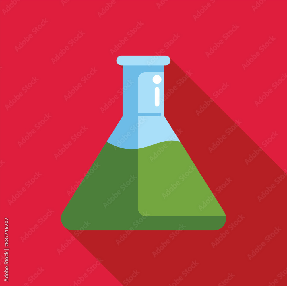 Aufkleber erlenmeyer flask containing green liquid is casting shadow on red background