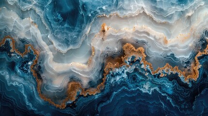Blue and white agate stone with golden veins resembling a stormy sea