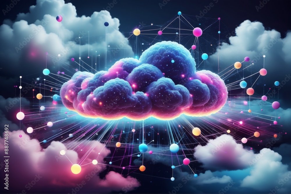 Poster technology networking and digital illustration cloud computing c
