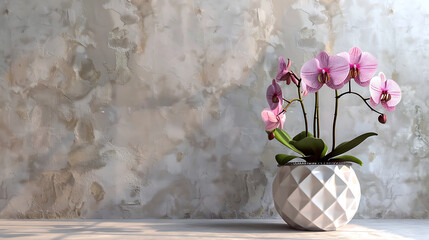 White Orchids in Geometric Vase
