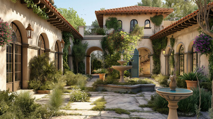 A contemporary farmhouse with a blend of traditional and modern design elements, featuring a spacious porch, large windows, and a mix of wood and metal finishet