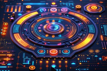 Obraz premium Futuristic Interface with Holographic Elements Sci Fi Digital Illustration Bright and Vivid Colors High Tech and Complex Design