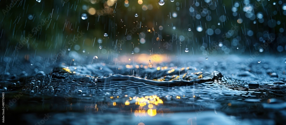 Wall mural Rain Drops in a Pool of Water