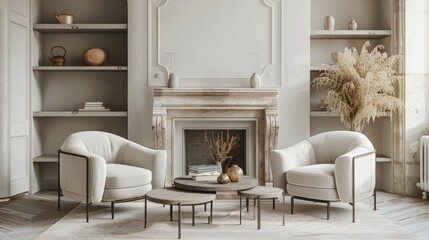 Elegant Living Room with Fireplace and Armchairs