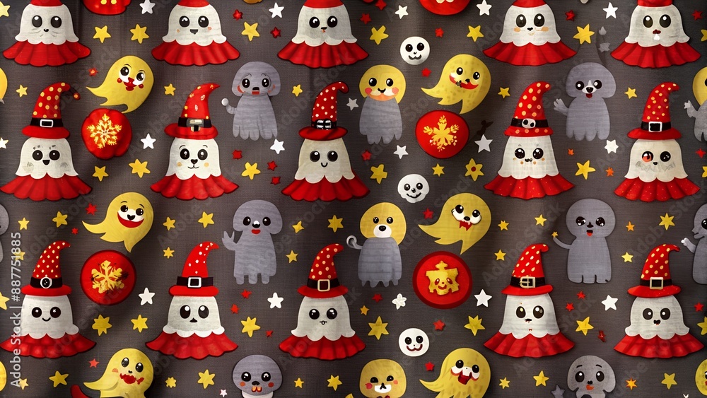 Wall mural colorful ghosts in a seamless repeat pattern wallpaper