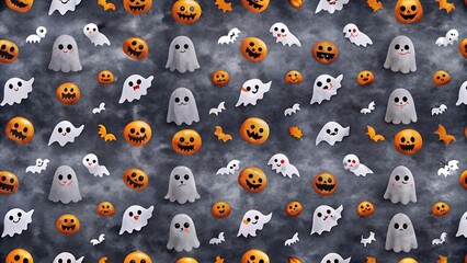 Colorful ghosts in a seamless repeat pattern wallpaper