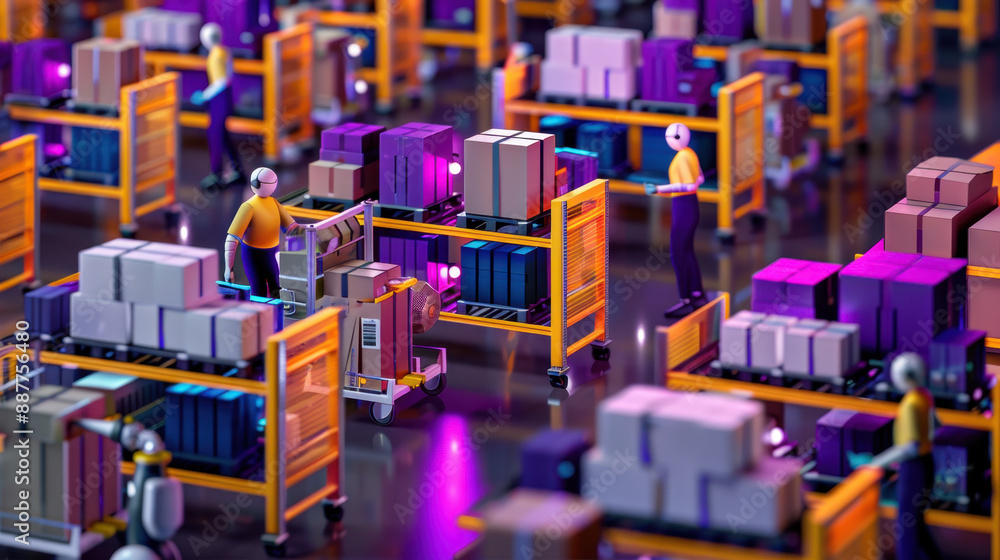 Aufkleber robotics and automation in a high-tech warehouse with robotic workers sorting packages