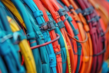 Electric Wires. Modern Industrial Building with Colorful Wiring Installation