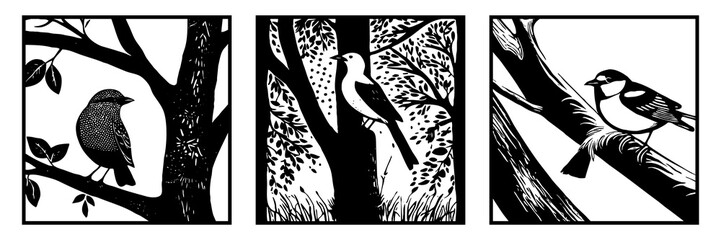 Bird . Animal black and white illustration . Logo design, for use in graphics. Generated by Ai